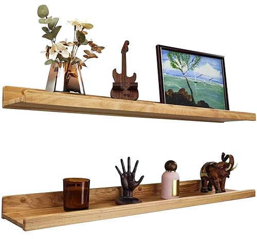 Handgearbeitet 2er-Set Schwebende Wandregal, Rustikale Holzregale mit Lippe, Kinderbücherregale, Bild & Fotoregal für Schlafzimmer, Wohnzimmer, Badezimmer, Küche, Büro (Natürlich 90cm)