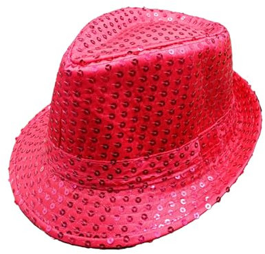 Jowowha Chapeau Danse Jazz Unisexe Homme Femme Paillette Brillante Chapeaux Disco Danse Performance 58CM Chapeau Halloween Carnaval Fête Cosplay A Rose Vif Taille Unique