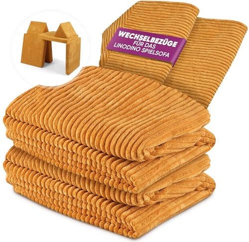 Linodino® Cord Wechselbezüge für Spielsofas | Kindersofa Cover Set 4-Teilig | Ersatz Bezug Set für Kinder Sofas | Sofabezug | Gänseblümchen Gelb