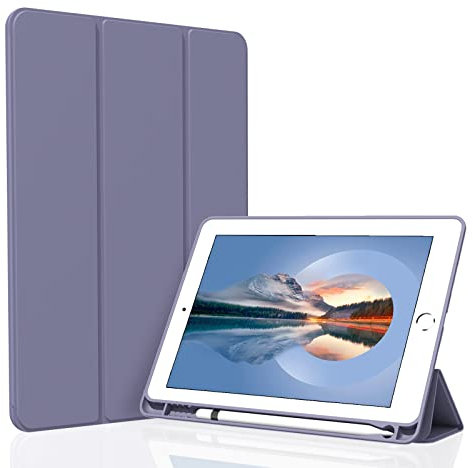 Figair Hülle für iPad Air 3 / Pro 10,5 Zoll, Weicher TPU Rückseite Ultradünn Leicht Smart Schutzhülle, Auto Schlafen/Wecken Hülle mit Stifthalter für iPad Air 3. Generation/Pro 10,5”, Grau Violett