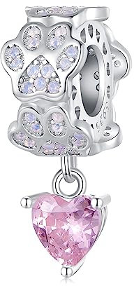 NINGAN 925 Sterling Silber Kralle Print Anhänger Pink Australian Treasure Bead Charm Geeignet für Damenarmbänder, Geburtstagsgeschenke für Frauen