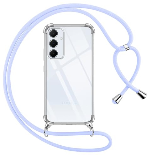 Pnakqil Coque pour Samsung Galaxy A55 avec Cordon, Transparente Silicone Housse avec Réglable de Collier Anti-Chute Etui pour Samsung A55 6.6, Ètuis à Bandoulière, Violet