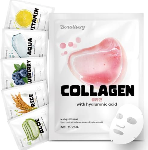 BEAULIVERY 6 Tipi Maschera Viso Coreana con Acido Ialuronico, maschere viso coreane, maschere per il viso Idratanti