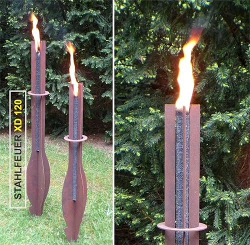 Gartenfackel in [ Edelrost-Patina ] STEELFIRE XD120 Wachsfackeln Fackel Fackelhalter Feuerkorb Leskow Metalldesign