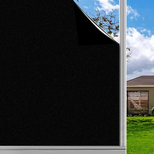 Finnez Verdunkelungsfolie für Fenster, Sichtschutz, kein Kleber, statische Haftung, UV-Schutz, schwarze Fensterfolie, 100 % lichtblockierend, für Zuhause oder Büro (74 x 297 cm)