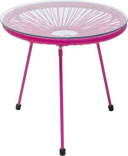Kare Design Beistelltisch Acapulco Mono, Pink, Indoor und Outdoor Tisch im Retro-Design, Kleiner Gartentisch, Couchtisch für Balkon, Garten, Terrasse, Pinkes Stahlgestell, Glas, 50x50x50 cm (H/B/T)