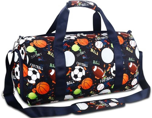 Gym Travel Duffle Bag for Boys - Gymnastics Sports Dance Bag with Shoe Compartment & Wet Pocket Football Kids Travel Bag Teens Weekender Sleepover Carry