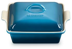 Le Creuset Casserole carrée peu profonde Heritage en grès, 22,9 cm, bleu sarcelle foncé