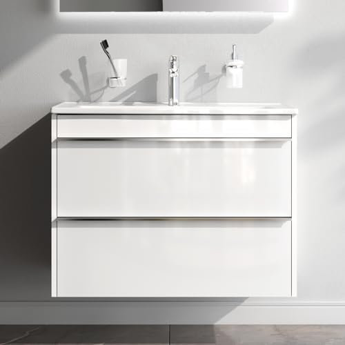 AM.PM HIT - Waschbeckenunterschrank Hängend mit Waschbecken, Badmöbel Set für Badezimmer & Gäste-WC, Waschtischunterschrank mit 2 Schubladen, 80 cm breit, Weiß glänzend