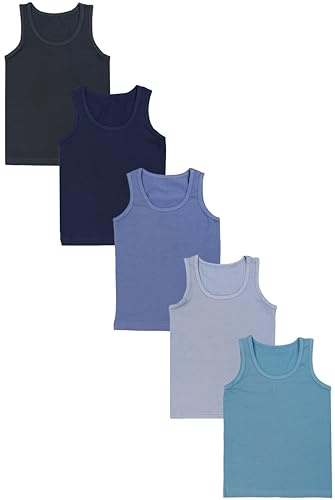 TupTam Unterhemden Jungen 5er Pack Ärmellos Baumwolle Bequem Atmungsaktiv, Farbe: Dunkelblau Anthrazit Indigo Blau Grau, Kinder Größe: 104-110