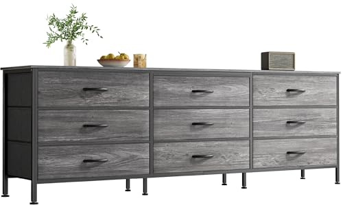 Huuger Cómoda de 63 pulgadas para dormitorio, cómoda para armario con 9 cajones, soporte de TV grande para TV de 55, 65, 70 pulgadas, centro de entretenimiento con almacenamiento, cómoda ancha y