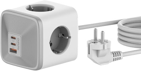 OUFUYU Multiprise Murale Cube USB C avec 4 Prises 4000W 2 USB C 1 USB A 30W, 7 en 1 Chargeur Rapide USB C pour MacBook, iPad, iPhone 16/15/14/13, Galaxy S24, Maison, Bureau avec 1,5m de câble, Blanc