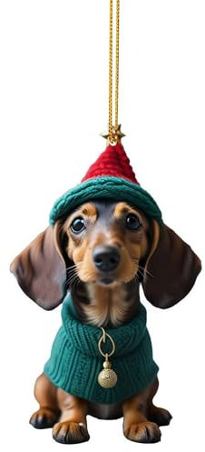 Dachshund Christmas Ornament - 2D Funny Dog Tree Decoration, Xmas Gift Idea for Dog Lovers, Keepsake for Tree, Car, Backpack