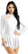 CHICTRY Eiskunstlauf Kleid Damen Langarm Strass Glitzer Tanzkleid Mit Cut Out Mesh Patchwork Body Rolkragen Trikot Asymetrisch Wickelrock Tanzkostüm Weiß S