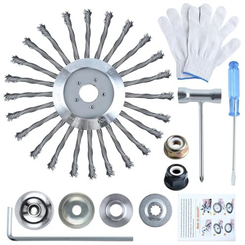 LEONTOOL 10 Pouces incassable Fil de Coupe Lame Coupe-Fil d’Acier tête de Coupe avec kit d’Adaptation Embouts de désherbage Têtes Brosse rotative