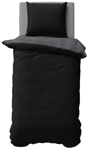 one-home Biber Bettwäsche Winter Baumwolle Uni Kuschelig Flauschig Warm Weiche Fein-Biber, Farbe:Schwarz, Größe:155x220 cm und 80x80 cm