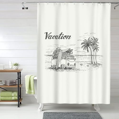 Stoff-Duschvorhänge für Badezimmer – 152,4 x 182,9 cm, blickdicht, für Sommerurlaub, Camping, Van, Wohnheim, Bauernhaus, Duschvorhang mit Haken