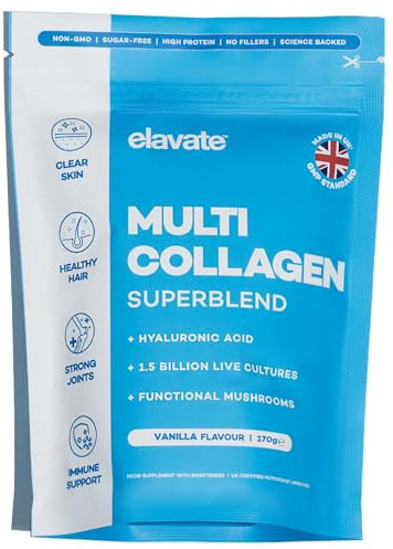 Marine & Bovine Collagen Powder for Women 40+ - Vanilla Flavour 7050mg Hydrolysed Collagen with Hyaluronic Acid, Liposomal Vitamin C, Biotin - High Strength - Skin, Joints & Hair Support by Elavate