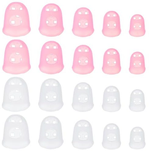 Silicone Finger Protectors 40 Pcs Guitar Finger Protectors 5 Size White Pink Rubber Fingers Thimbles for Fingers Money Counting Collating Writing Sorting Protector