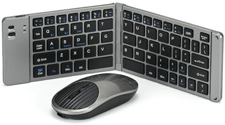 Mini tastiera Bluetooth ricaricabile pieghevole e mouse combinato, portatile (sincronizzazione fino a 3 dispositivi), ultra sottile, tastiera pieghevole da viaggio per iPhone, iPad, Mac, Android,