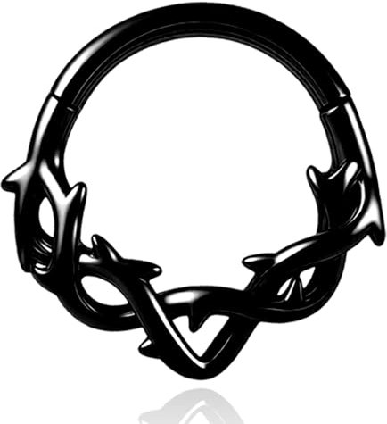 Vankula Septum Clicker Hinged Segmentring 316L Edelstahl 8mm 16g Nasenpiercing Ring Dornen Cartilage Rook Daith Tragu Piercing Schmuck für Frauen und Männer Schwarz