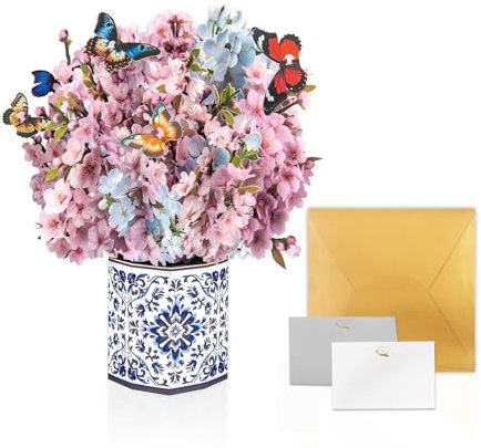 GREETING ART Pop-Up Karte Kirschblüten, 3D Geburtstagskarte, Blumenstrauß mit Sakura Blüten, Karte mit Schmetterlingen