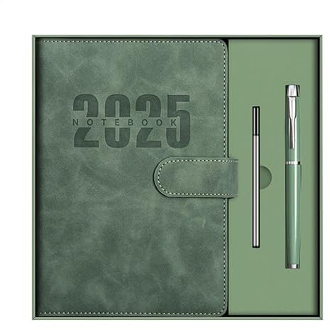 2025 A5 Notizbuch, Leder-Agenda-Notizbuch, Tagesplaner, Notizblock, Jederzeit starten, Ledereinband, Agenda, 1 Seite pro Tag, Layout, kompakt und tragbar, einfach zu bedienen, tragbar für Tagesplaner