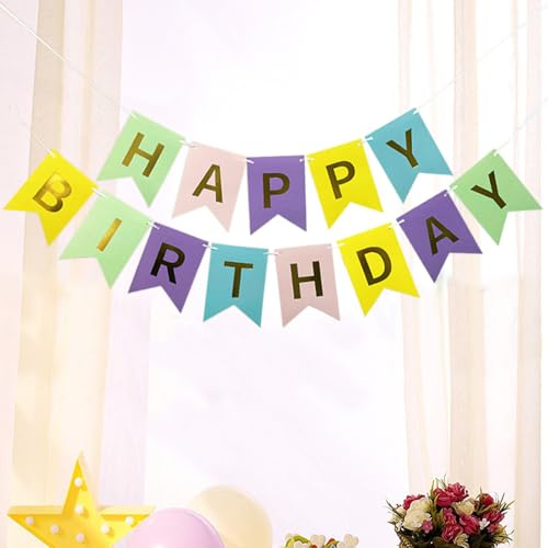 Happy Birthday Banner, Bunte Party Geburtstag Girlande Dekorationen für Mädchen und Jungen, Bunting Papier Zeichen Personalisierte Party Lieferanten (Buntes Papier Gold Buchstabe)