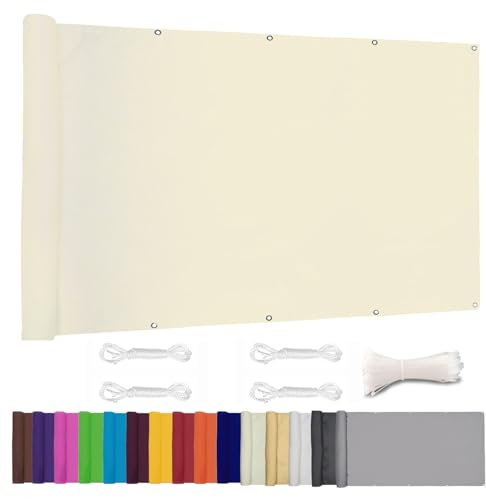 Moboo Balkon Sichtschutz PB2 PES blickdichte Balkonumspannung mit Ösen und Kabelbinder 8 Tage geliefert - in div.5 Größen & 2 Farben 420D Milchig Weiß, 1.8x4m