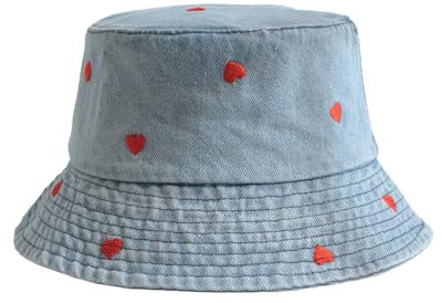 MILAKOO Fischerhut Damen Herz Embroidered Fischerhüte Baumwolle Denim Sonnenhut Sommer Strand Eimer Hut für Unisex