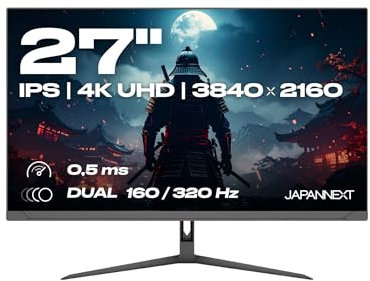 JapanNext Gaming Monitor 27 Dual Mode 160Hz/4K (3840x2160) & 320Hz/FHD (1920x1080) 0,5ms | HDR | Neigungsverstellbar Integrierte Lautsprecher | 100% sRGB G-Sync/FreeSync | JN-IPS27G1632UF