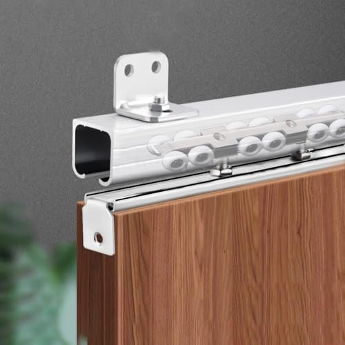 Rail porte coulissante Kit De Quincaillerie De Porte Moderne Avec Roulettes, Longueur 30, 60, 100, 120 Cm, 160, 180, 200 Cm, Kit De Montage Mural Au Plafond À Découper Sur Mesure Avec Rail(Silver,63cm