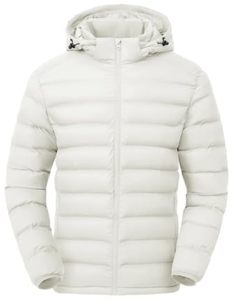 TBMPOY Leichte Daunenjacken für Herren, abnehmbare Kapuze, wasserabweisend, Wintermantel, mit Kapuze, isoliert, für Reisen, Ski