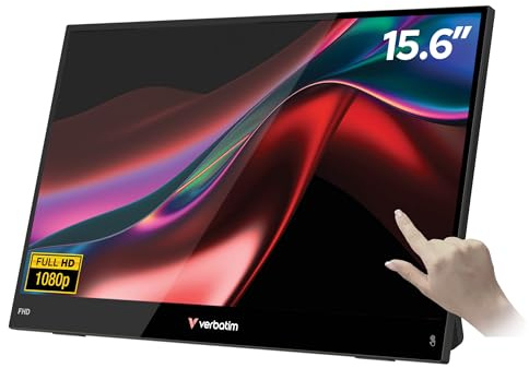 Verbatim Portable Touchscreen Monitor 15,6 Zoll Full HD USB-C HDMI IPS | Tragbarer Monitor Touchscreen mit USB-C und HDMI für Macbook, PC, Laptop, Tablet, Spielekonsole und mobiles Arbeiten