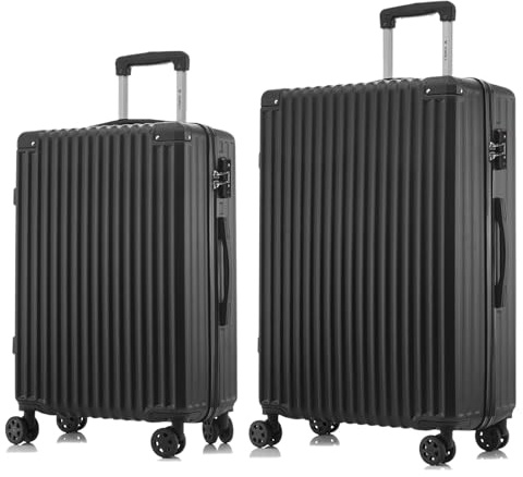 YONSLY Premium Reisekoffer TSA-Schloss,YKK-Reißverschluss Hartschalen-Koffer Trolley Kabinenkoffer Rollkoffer Suitcase Handgepäck 4 Rollen (Schwarz, L-XL-Set)