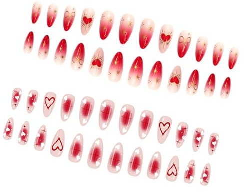 Juego de 48 uñas postizas fáciles de aplicar, diseño de corazones rojos, para el día de San Valentín, ABS, cuadrados, cómodos, de llevar, accesorios de moda