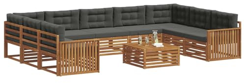 vidaXL Sofagarnituren 10 pcs Natur und Anthrazit Massivholz Akazie, Moderner Garten-Sofa, Outdoor-Sitzgruppe, Lounge-Set für die Terrasse, bequem und robust
