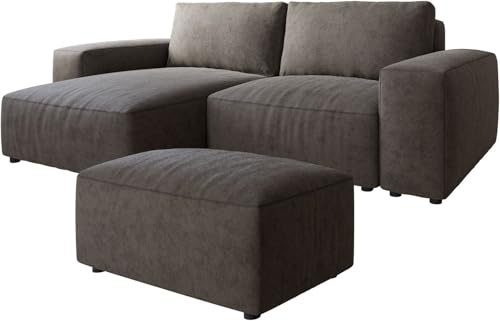 DELIFE Eckcouch Lanzo Mikrofaser Khakibraun 230x155 cm Recamiere variabel mit Hocker