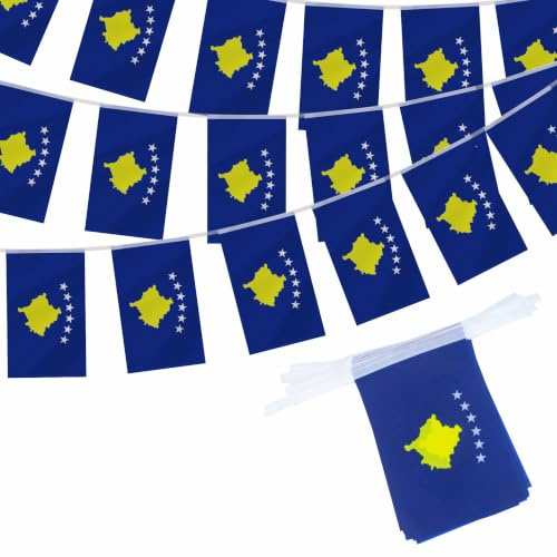 Guirlande Fanions Drapeaux Kosovo 10m - 30 Drapeaux Décoration Fête Foot | Guirlande Fanions Drapeaux Kosovo Banderole Foot Nations League 2026 Fête Nationale Déco Jardin Bar Rue Défilé Soirée