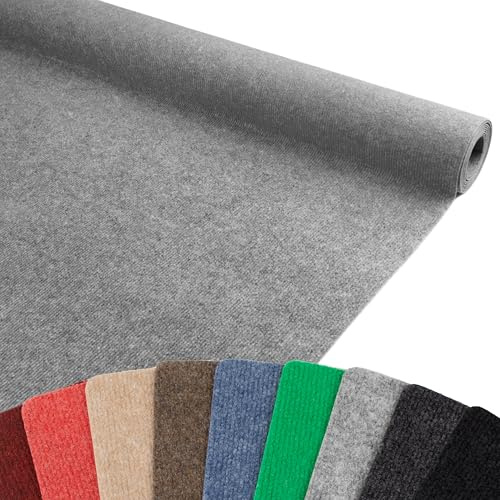 Primaflor Messeteppich Rips Malta | Grau | 200x1400 cm | BFL-S1 | gerippter Eventteppich | Rips Nadelfilz für Messe, Hochzeit & Event | 2,5 mm | leicht zuschneidbar