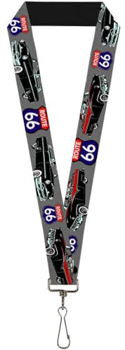 Buckle Down Unisex-Erwachsene Lanyard-1.0-Route 66 Classics Gray Schlüsselanhänger, Mehrfarbig, Einheitsgröße