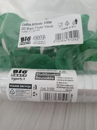 20 X FLUTE + BASE IN PLASTICA VARI COLORI (BASE VERDE)