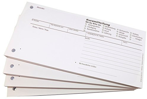 Druckerei Scharlau 10x Block Kurzmitteilung - 100 Blatt, 10 x 21cm, gelocht -Qualitäts-Offset-Papier 80g/m² (22611)