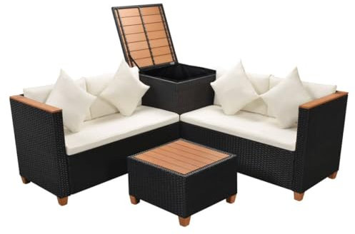 vidaXL Garten Lounge Set mit Auflagen 4-TLG., Gartenmöbel mit Sofas Tisch Kissen, Sitzgruppe für Garten Terrasse, Gartensofa, Schwarz Poly Rattan