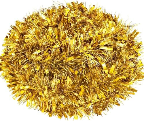 SHATCHI 1.8m/6ft Gold Luxury Deluxe Chunky Christmas Tinsel Garland Xmas Tree Decorations, one
