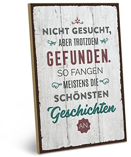 ARTFAVES® Wandbild Holzschild mit Spruch - NICHT GESUCHT ABER GEFUNDEN - Türschild Retro Vintage Deko Bild Geschenk - Hochzeit, Valentinstag, Kennenlerntag, Verlobung