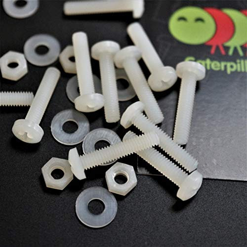 50 x Nylon Flachkopf-, Kreuzkopf-Kunststoff- Maschinenschrauben, M4 x 20mm, Kunststoffschrauben, Muttern & Unterlegscheiben