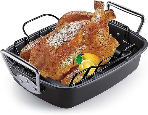 Cook N Home Asador antiadherente para hornear con estante, 43 x 33 cm, color negro