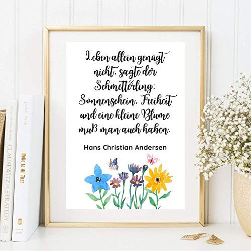 Kunstdruck Din A4 ungerahmt Spruch - Hans Christian Andersen - Leben Schmetterling Sonnenschein Blume - Zitat Lebensfreude Motivation Druck Poster Bild