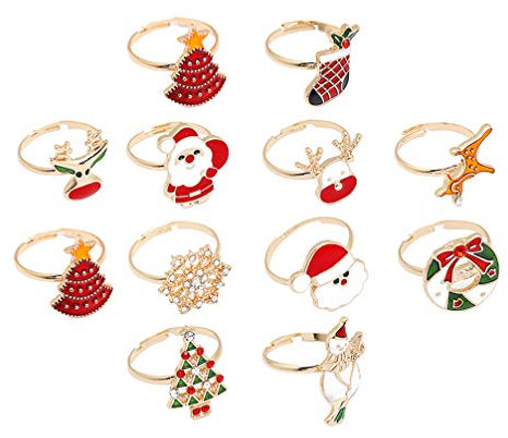 PRETYZOOM 12Pcs Weihnachtsfingerring Verstellbare Weihnachtsringe Hirsch Santa Claus Legierung Serviette Schnallenhalter für Neujahrs-Weihnachtsfeiern